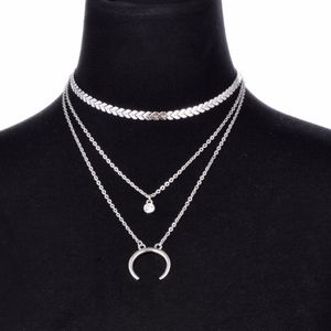 Herringbone Moon Horn Multilayer Silver Choker